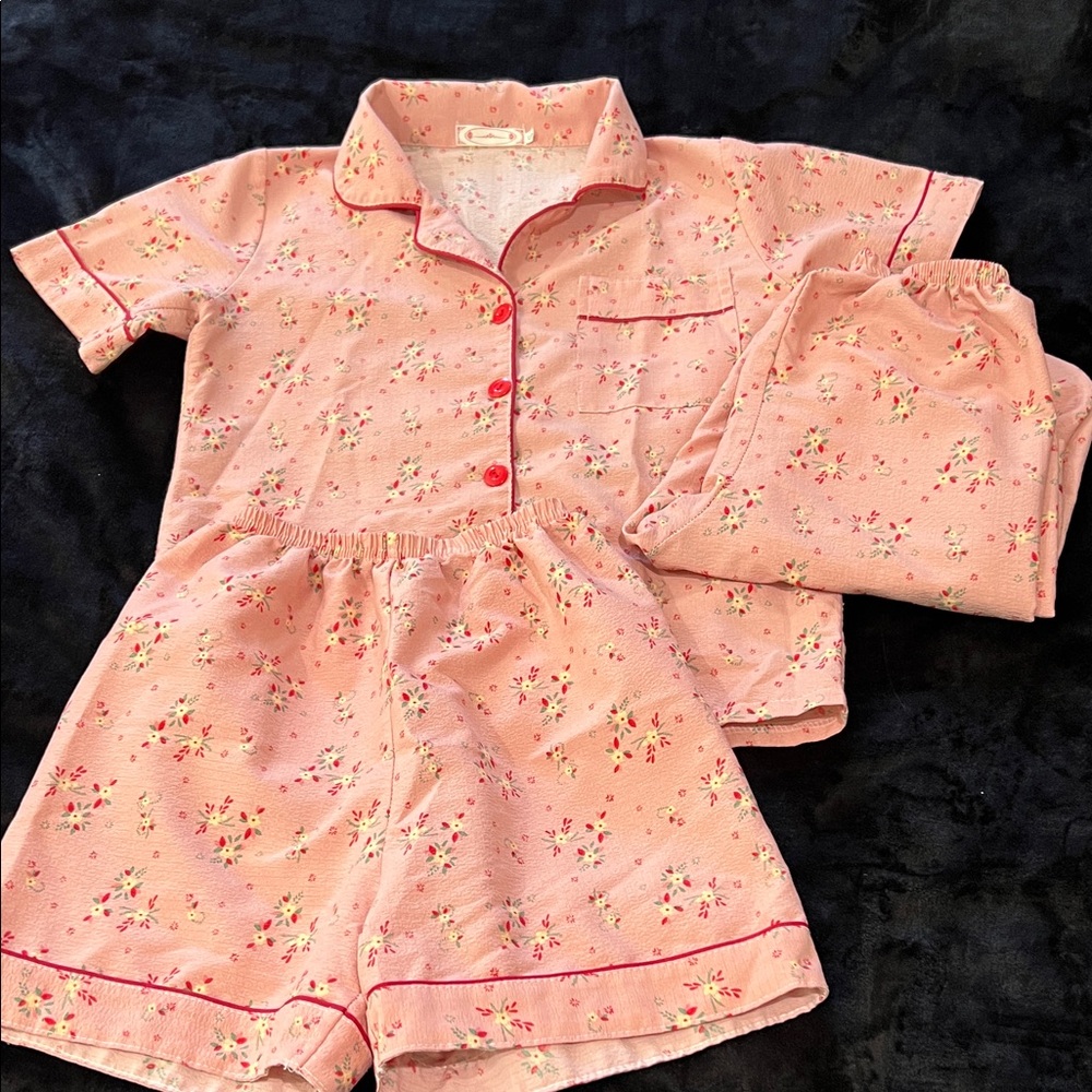 Girls' 3 piece Pink Floral Short Pajama Set - Lightweight Kids Sleepwear
